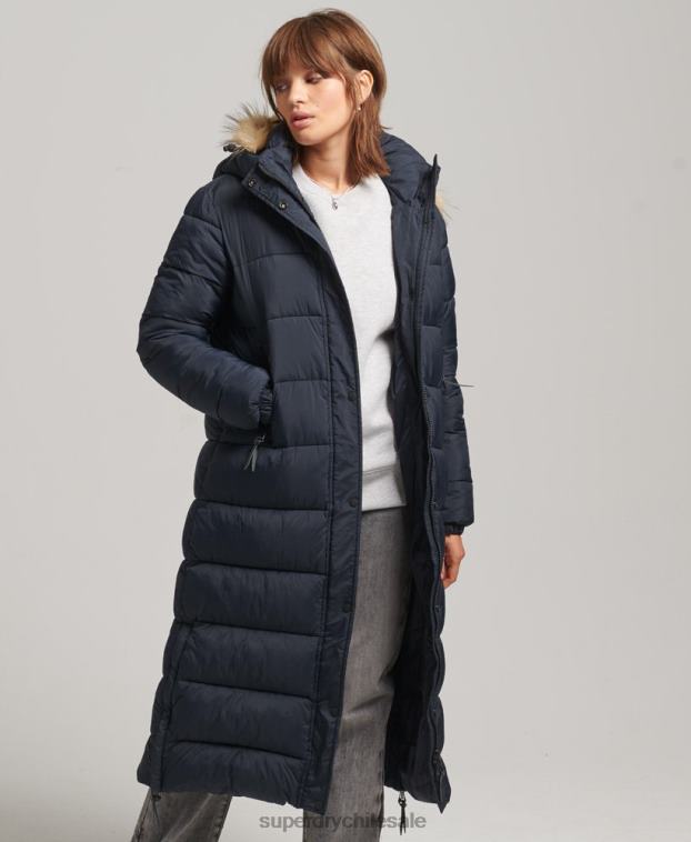 mujer Superdry Armada abrigo largo con capucha y pelo artificial 2R68Z3662
