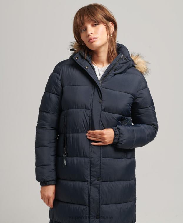 mujer Superdry Armada abrigo largo con capucha y pelo artificial 2R68Z3662