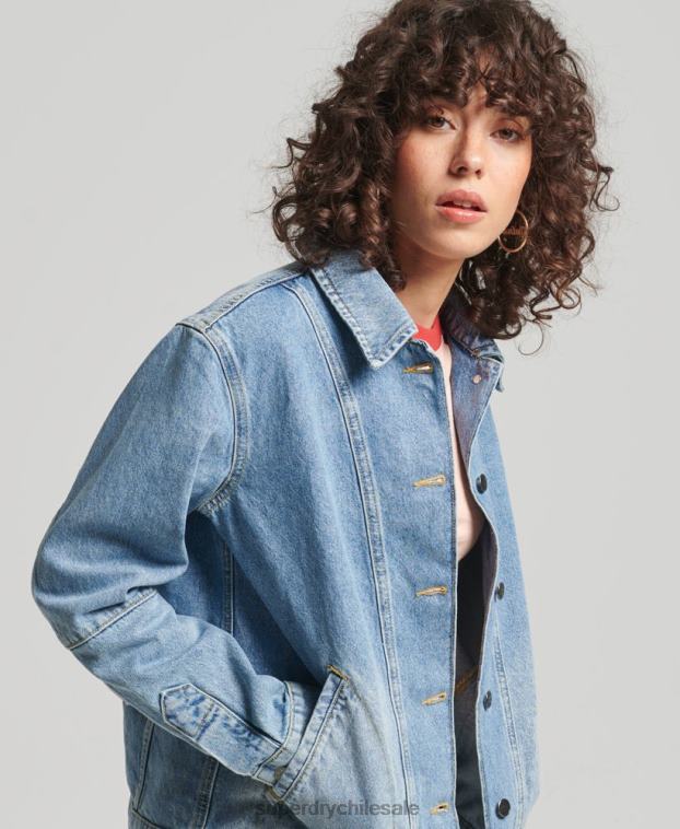 mujer Superdry azul claro abrigo de trabajo de mezclilla vintage 2R68Z5561