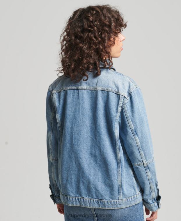 mujer Superdry azul claro abrigo de trabajo de mezclilla vintage 2R68Z5561
