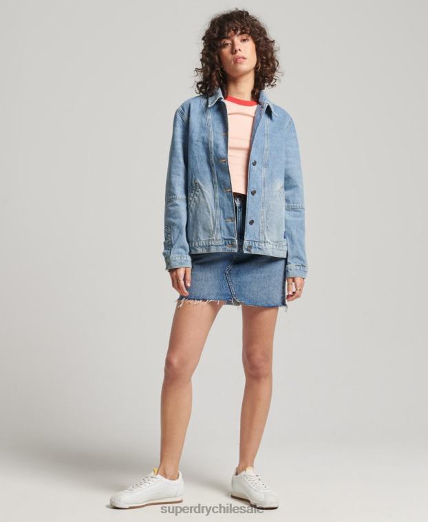 mujer Superdry azul claro abrigo de trabajo de mezclilla vintage 2R68Z5561