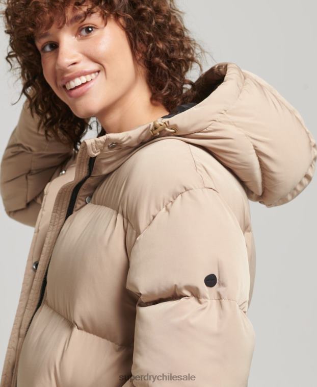mujer Superdry beige abrigo acolchado largo con capucha 2R68Z3595