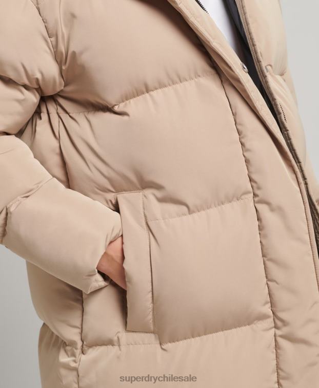 mujer Superdry beige abrigo acolchado largo con capucha 2R68Z3595
