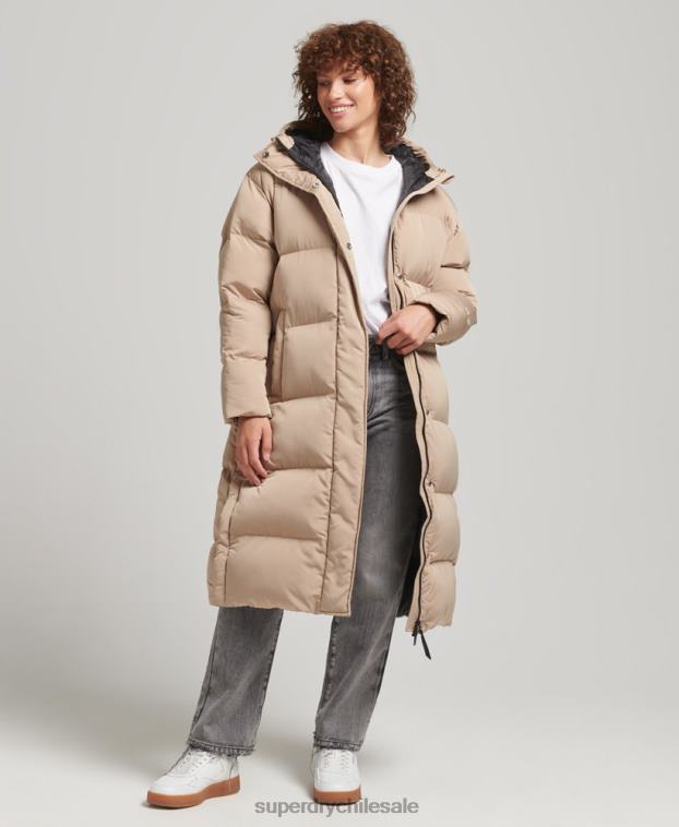 mujer Superdry beige abrigo acolchado largo con capucha 2R68Z3595