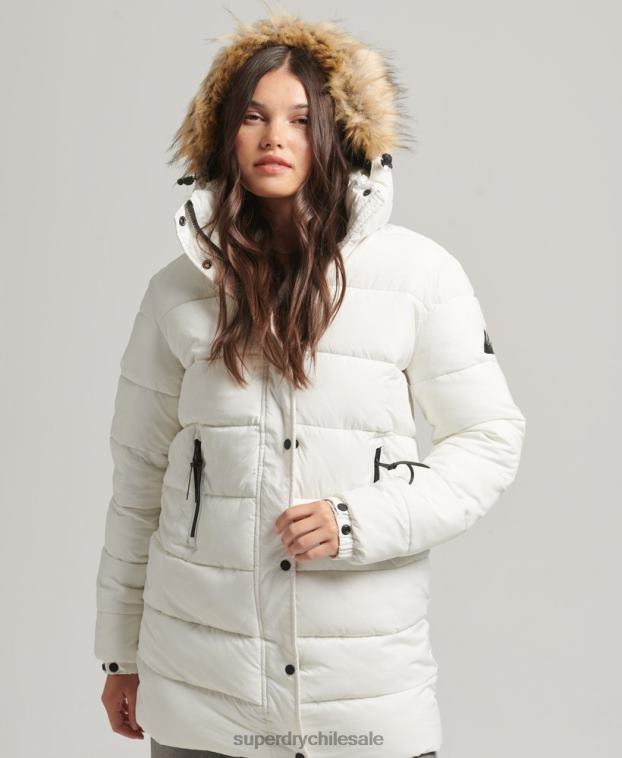 mujer Superdry blanco abrigo de capa intermedia con capucha 2R68Z3586