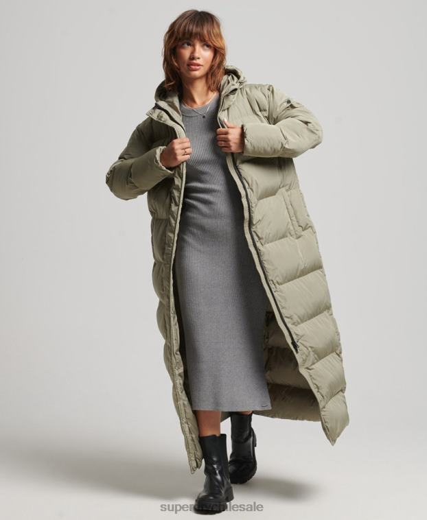 mujer Superdry caqui abrigo largo acolchado con capucha 2R68Z3693