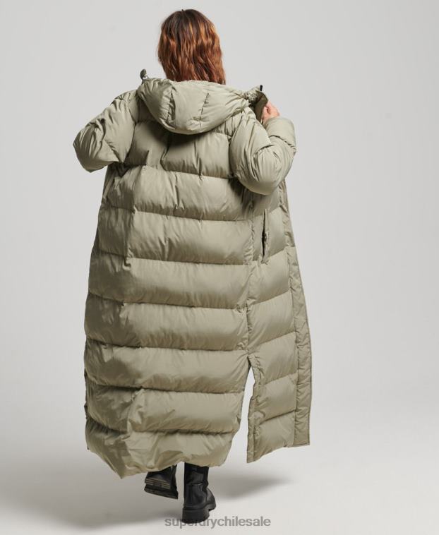 mujer Superdry caqui abrigo largo acolchado con capucha 2R68Z3693