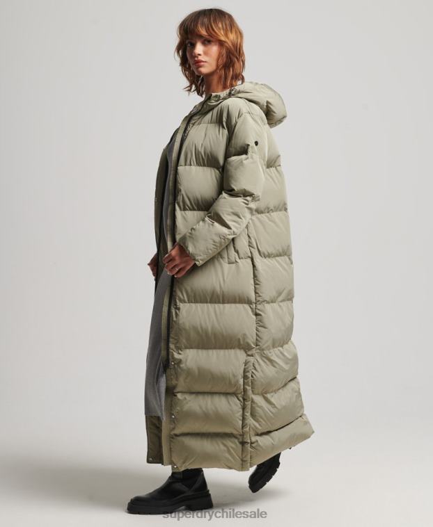 mujer Superdry caqui abrigo largo acolchado con capucha 2R68Z3693