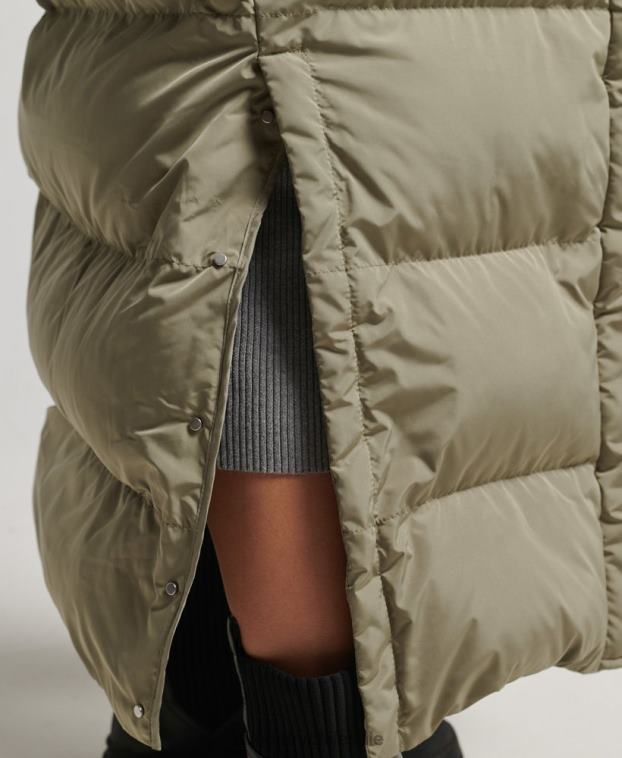 mujer Superdry caqui abrigo largo acolchado con capucha 2R68Z3693