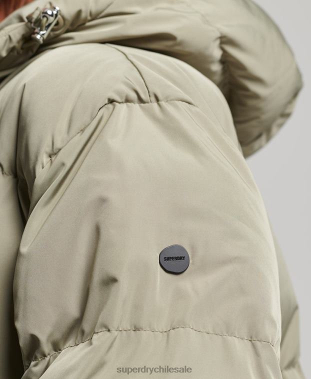 mujer Superdry caqui abrigo largo acolchado con capucha 2R68Z3693