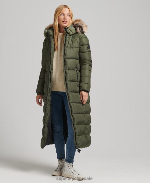 mujer Superdry caqui abrigo largo con capucha de montaña fuji 2R68Z5671