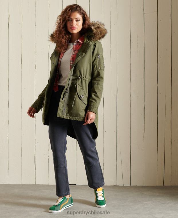 mujer Superdry caqui parka estilo militar con cola de pez 2R68Z5568