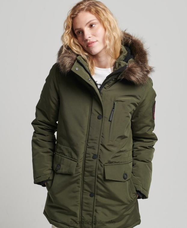 mujer Superdry caqui parka everest de piel sintética con capucha 2R68Z3773