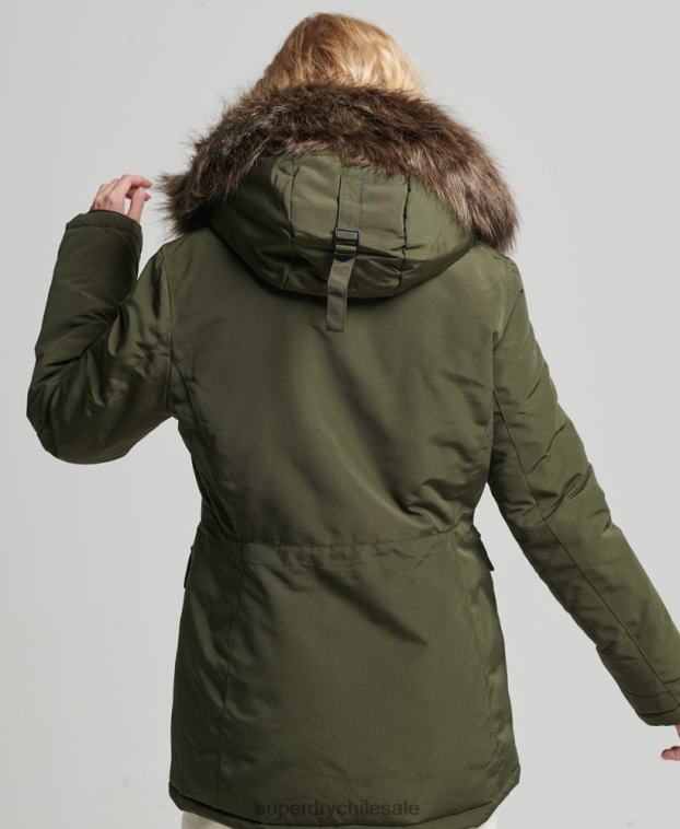 mujer Superdry caqui parka everest de piel sintética con capucha 2R68Z3773