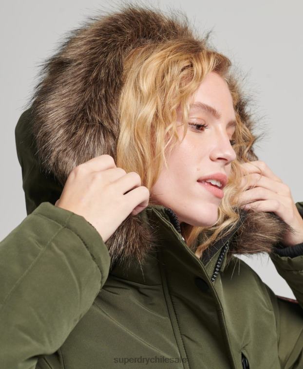 mujer Superdry caqui parka everest de piel sintética con capucha 2R68Z3773