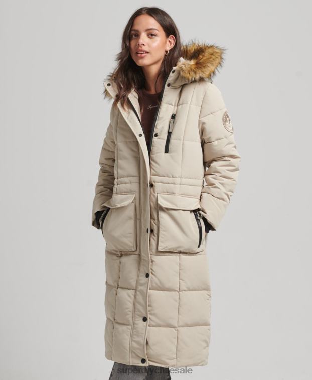mujer Superdry crema abrigo Everest largo de piel sintética 2R68Z3601