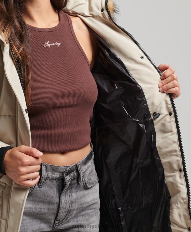 mujer Superdry crema abrigo Everest largo de piel sintética 2R68Z3601