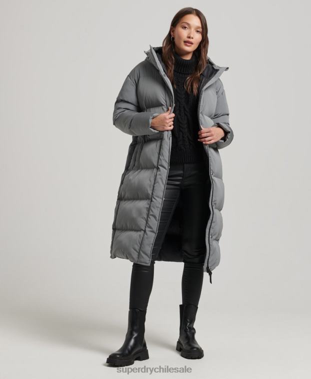 mujer Superdry gris abrigo acolchado largo con capucha 2R68Z5503