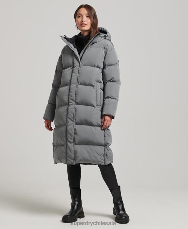 mujer Superdry gris abrigo acolchado largo con capucha 2R68Z5503
