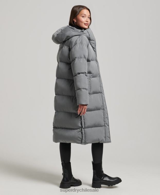 mujer Superdry gris abrigo acolchado largo con capucha 2R68Z5503