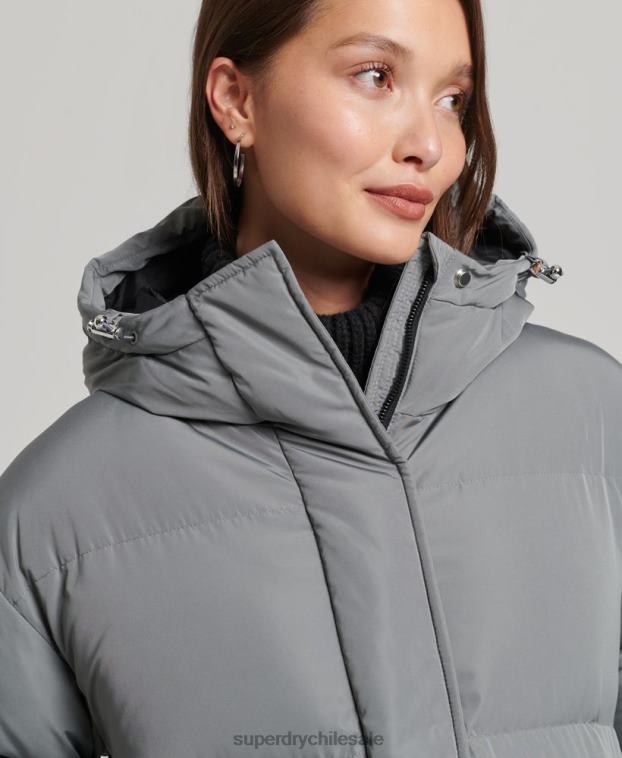 mujer Superdry gris abrigo acolchado largo con capucha 2R68Z5503