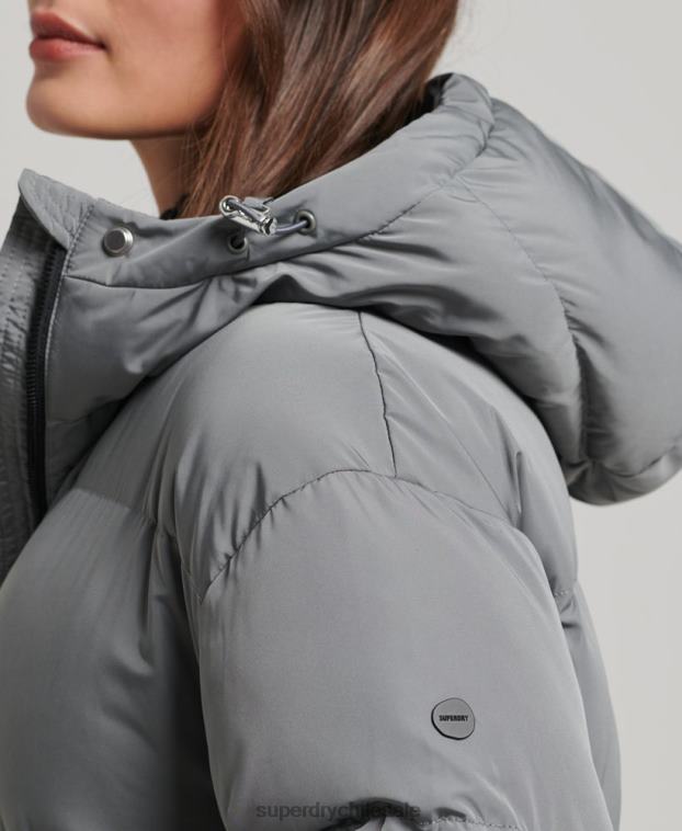 mujer Superdry gris abrigo acolchado largo con capucha 2R68Z5503
