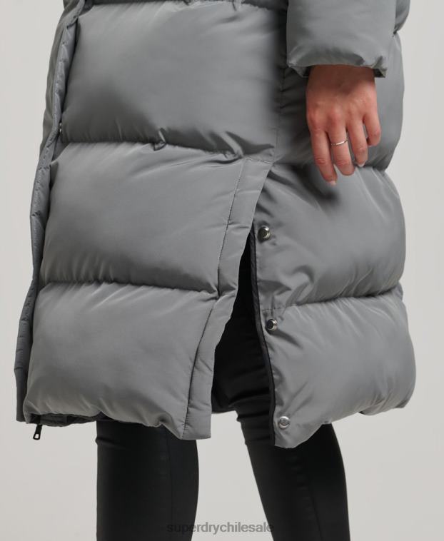 mujer Superdry gris abrigo acolchado largo con capucha 2R68Z5503