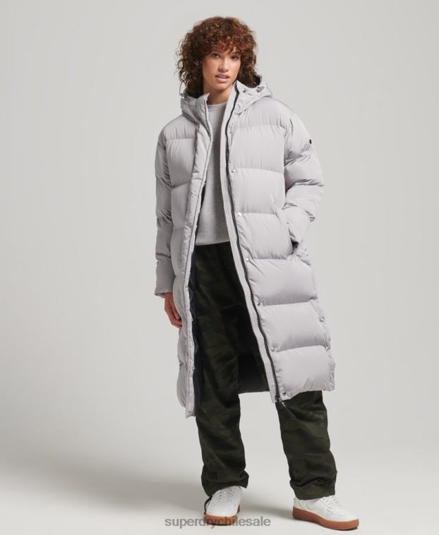 mujer Superdry gris claro abrigo acolchado largo con capucha 2R68Z3743