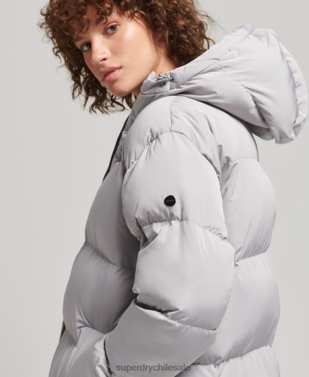 mujer Superdry gris claro abrigo acolchado largo con capucha 2R68Z3743