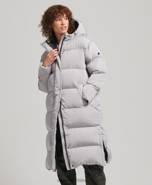 mujer Superdry gris claro abrigo acolchado largo con capucha 2R68Z3743