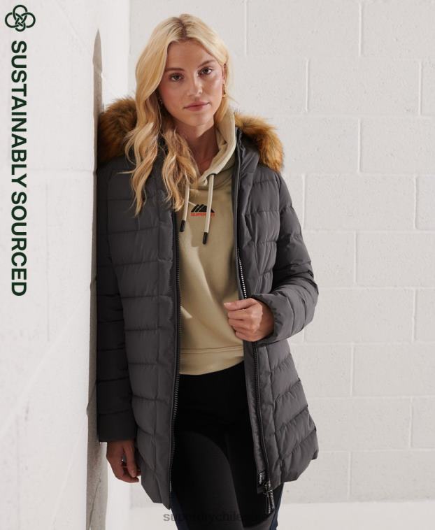 mujer Superdry gris oscuro abrigo acolchado alto ártico 2R68Z3645
