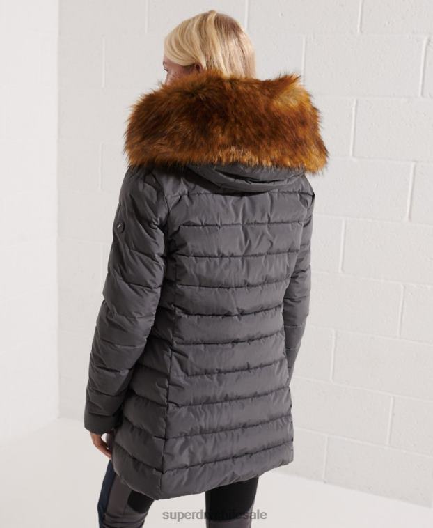 mujer Superdry gris oscuro abrigo acolchado alto ártico 2R68Z3645