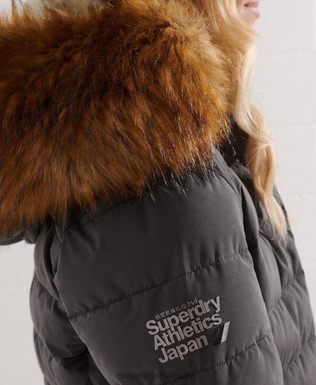 mujer Superdry gris oscuro abrigo acolchado alto ártico 2R68Z3645