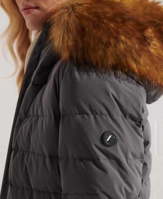 mujer Superdry gris oscuro abrigo acolchado alto ártico 2R68Z3645