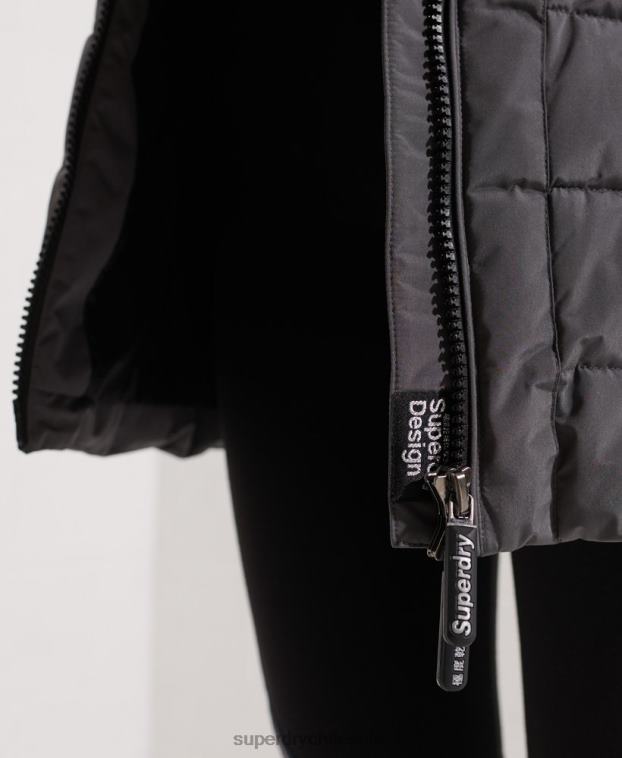 mujer Superdry gris oscuro abrigo acolchado alto ártico 2R68Z3645