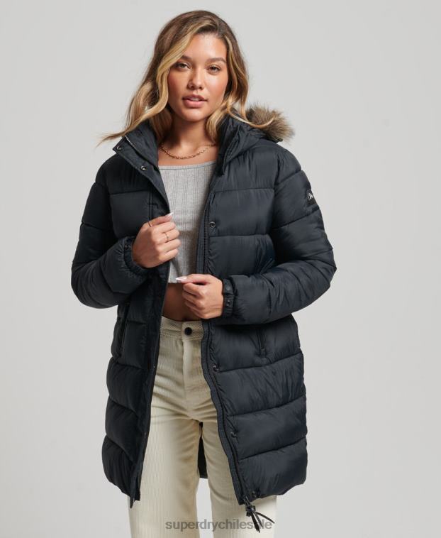 mujer Superdry gris oscuro abrigo de capa intermedia con capucha 2R68Z3734