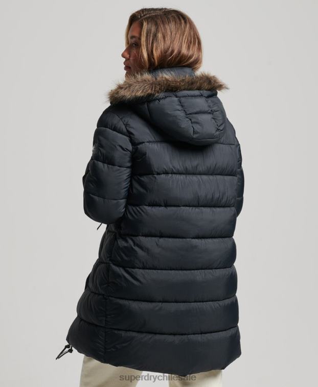 mujer Superdry gris oscuro abrigo de capa intermedia con capucha 2R68Z3734