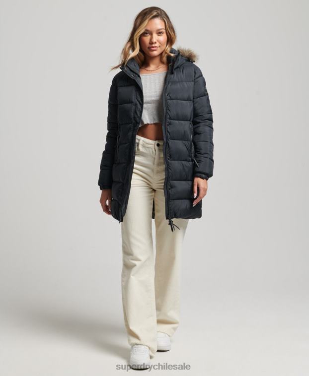 mujer Superdry gris oscuro abrigo de capa intermedia con capucha 2R68Z3734
