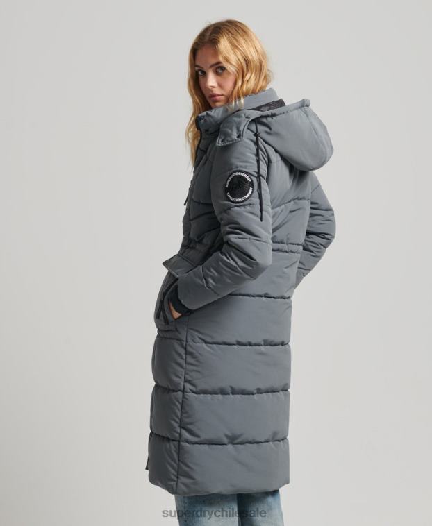 mujer Superdry gris oscuro abrigo everest largo 2R68Z5576