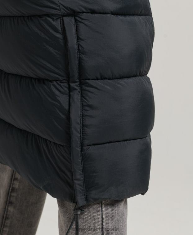 mujer Superdry gris oscuro abrigo largo con capucha y pelo artificial 2R68Z3660