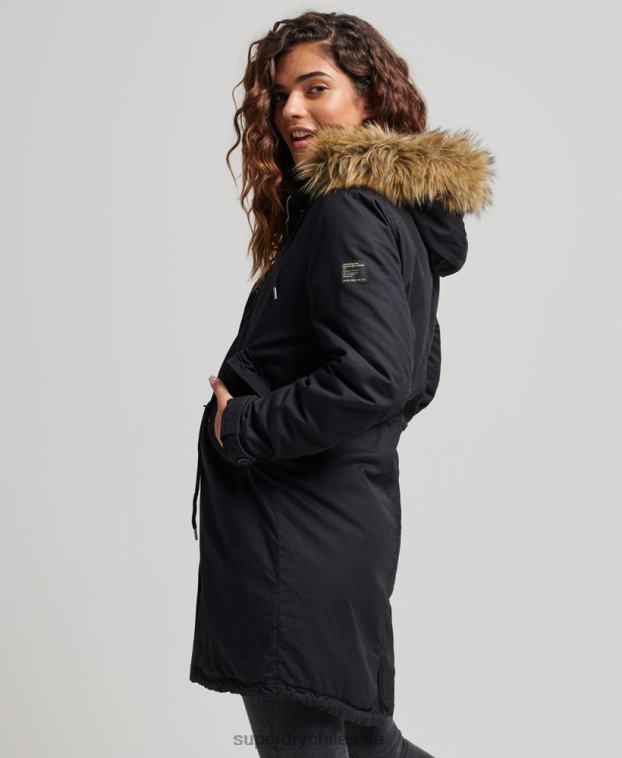 mujer Superdry gris oscuro parka militar auténtica de piel sintética 2R68Z5731