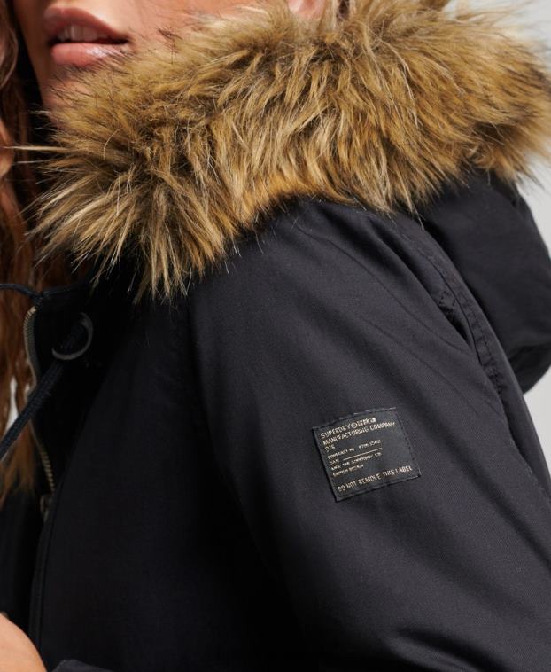 mujer Superdry gris oscuro parka militar auténtica de piel sintética 2R68Z5731