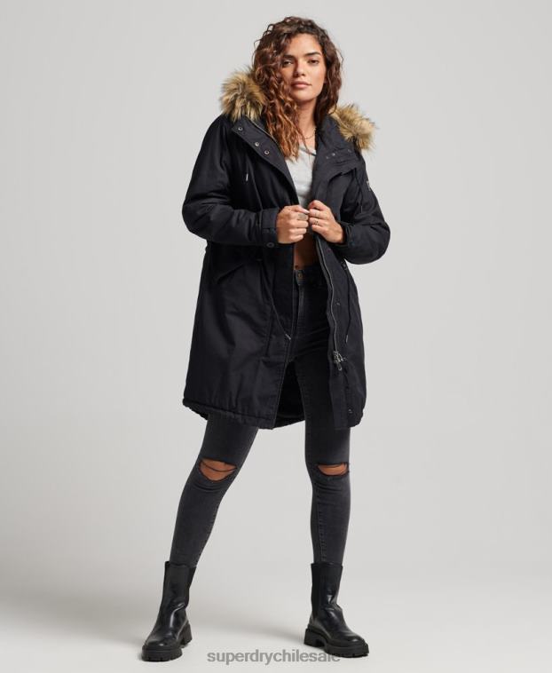 mujer Superdry gris oscuro parka militar auténtica de piel sintética 2R68Z5731