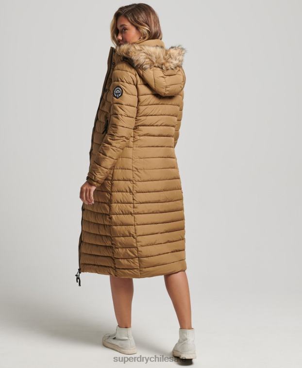 mujer Superdry marrón abrigo acolchado ligero de piel sintética con capucha 2R68Z3701