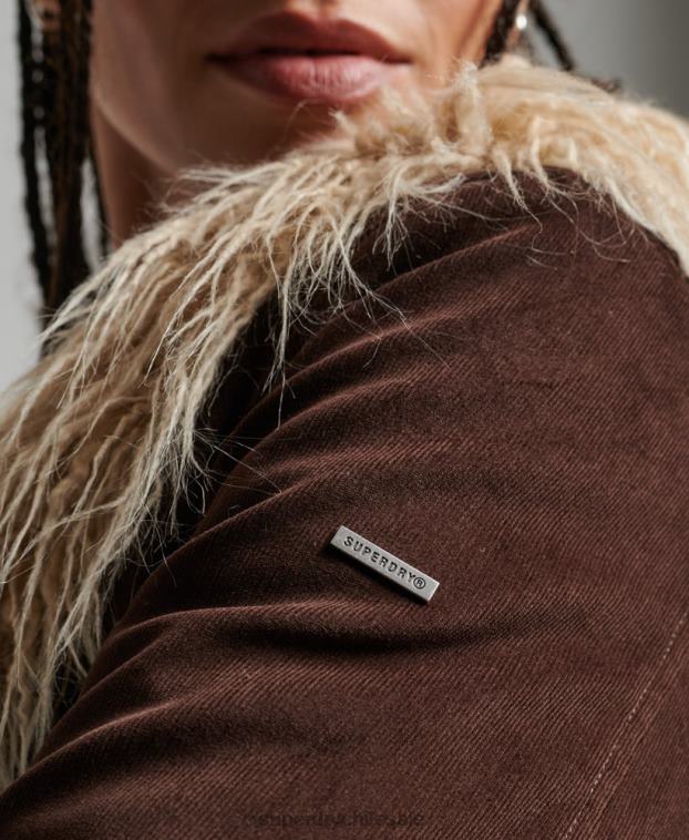 mujer Superdry marrón abrigo afgano con forro de piel sintética 2R68Z3643