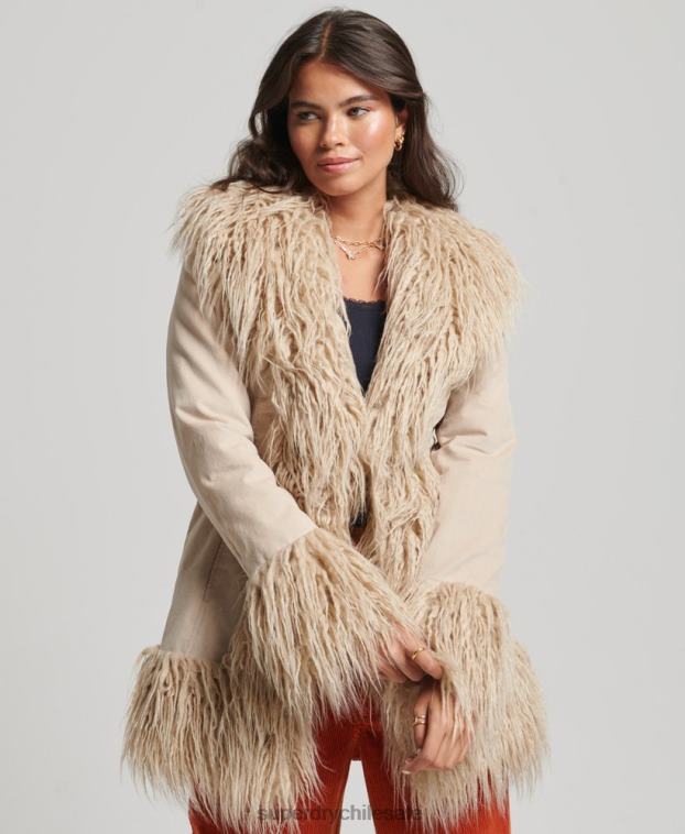 mujer Superdry marrón abrigo afgano con forro de piel sintética 2R68Z3721