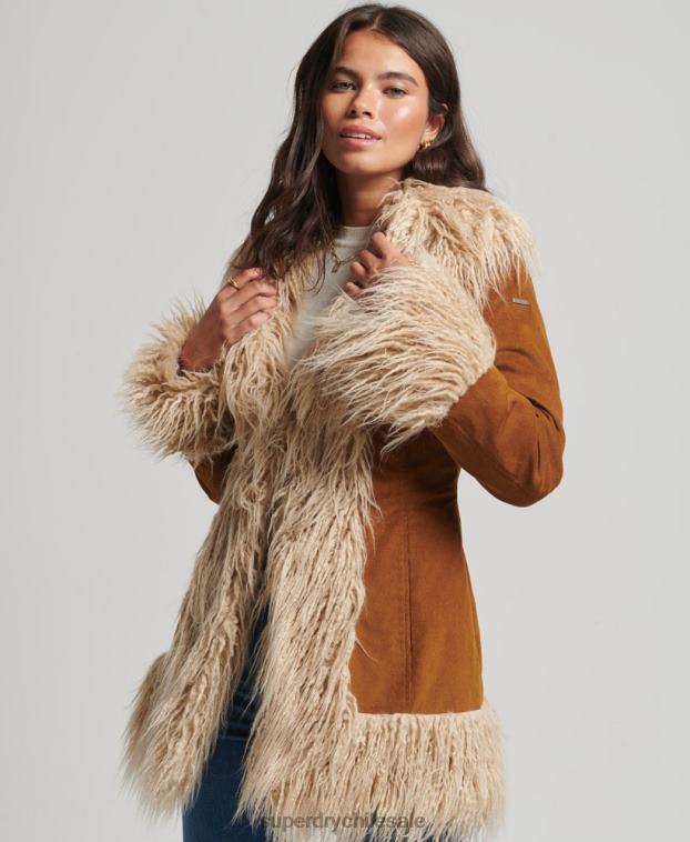 mujer Superdry marrón abrigo afgano con forro de piel sintética 2R68Z3737