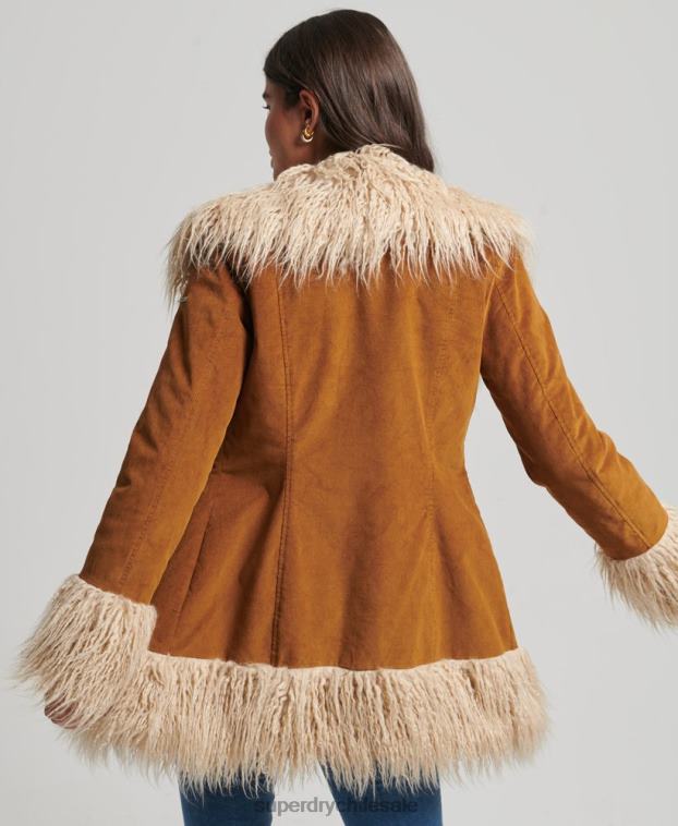 mujer Superdry marrón abrigo afgano con forro de piel sintética 2R68Z3737