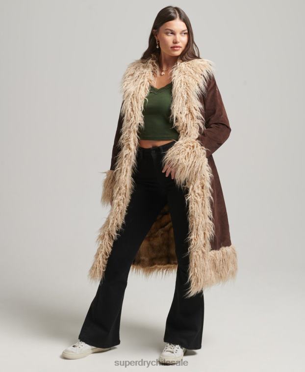 mujer Superdry marrón abrigo afgano largo con forro de piel sintética 2R68Z3813