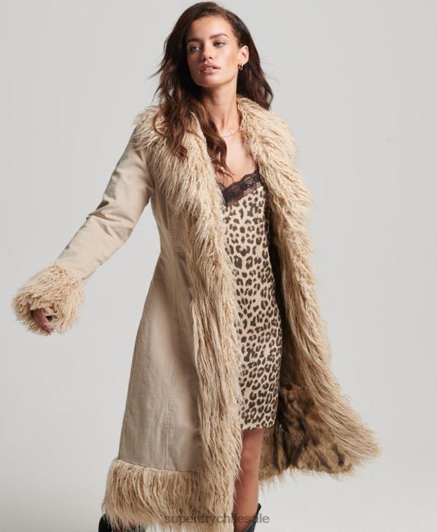 mujer Superdry marrón abrigo afgano largo con forro de piel sintética 2R68Z3824